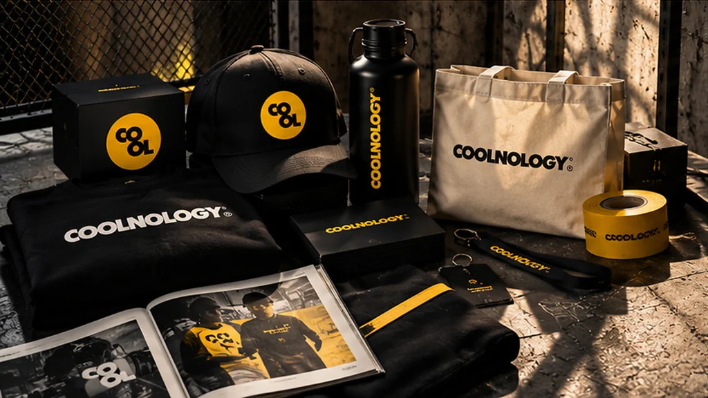 Artículos promocionales personalizados de Coolnology, incluyendo gorras, ropa, termos y empaques corporativos.