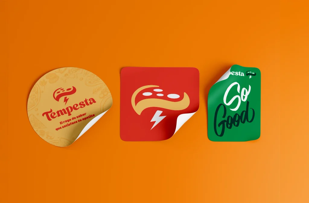 Diseño de stickers y elementos gráficos de identidad para Pizza Tempesta.